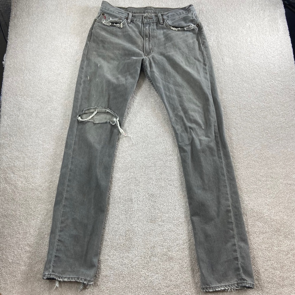 Polo Ralph Lauren Jeans Mens 34 Gray Distressed Straight Leg Denim Pants
